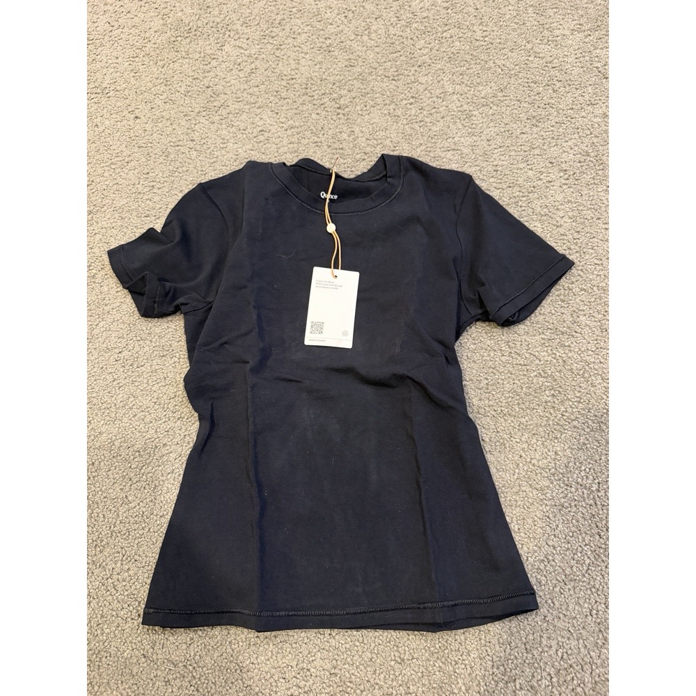 Quince Stretch Cotton Jersey Fitted Tshirt Sleeved Top Black Size XS NWT